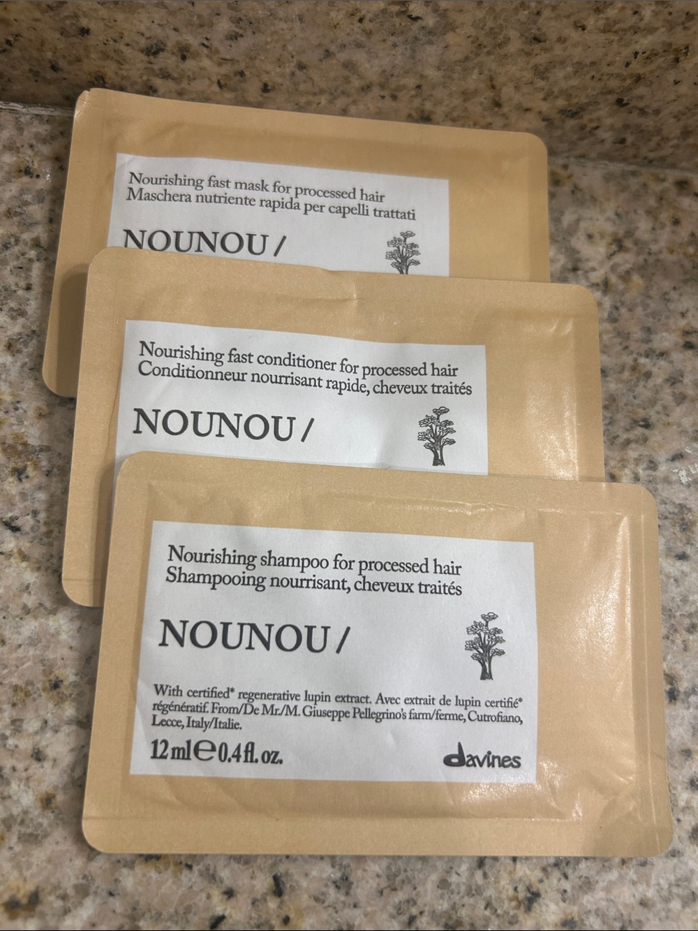 Davines🎀3-NOUNOU Nourishing Haircare 1-Shampoo 1-Cond. 1-Mask 3 x 12 ml / Sealed